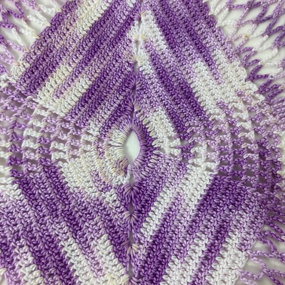 2 Purple White Crocheted Diamond Shaped Doilies - Picture 6 of 6